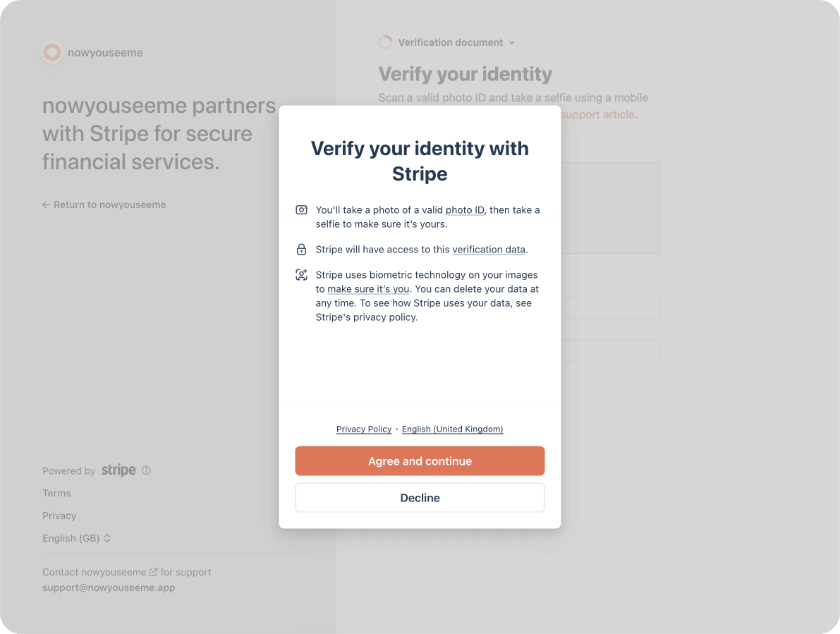 Verify your identity with Stripe
