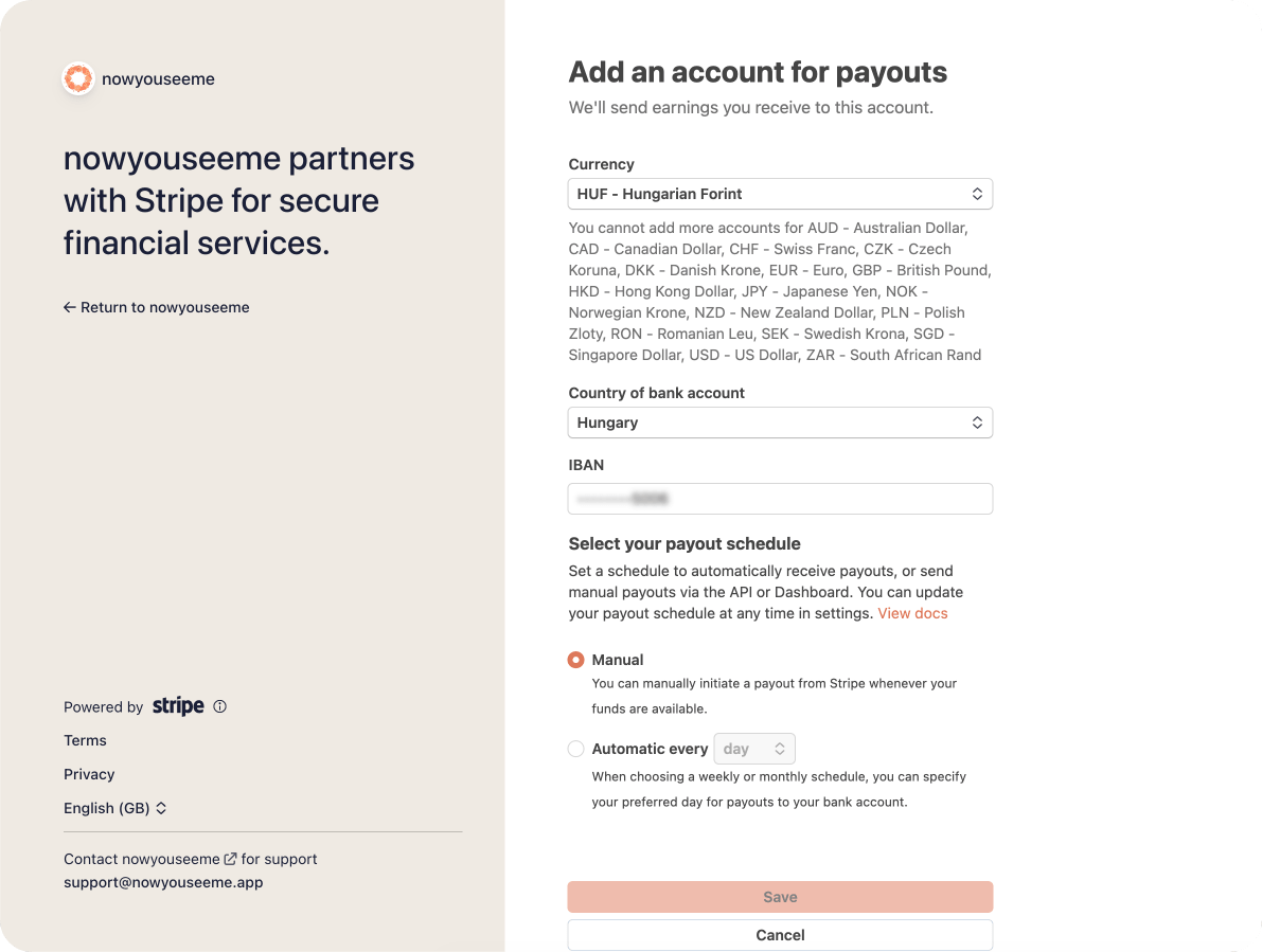 Add an account for payouts